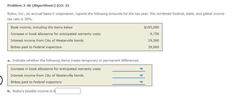 Solved Problem 3 26 Algorithmic LO 2 Rubio Inc An Chegg