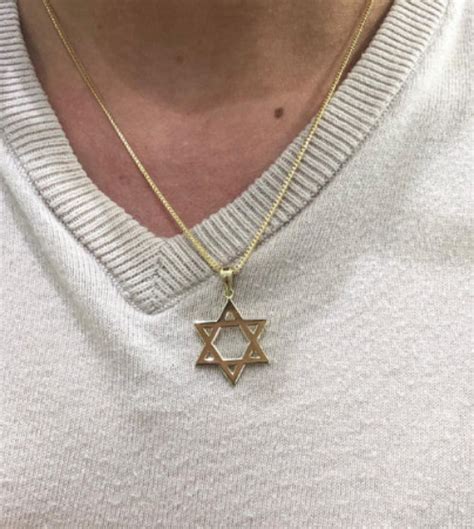 Mens Star Of David Necklace Pendant 14k Solid Gold Large Etsy