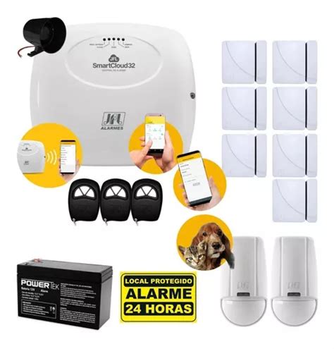 Kit Alarme Wi fi Jfl Smartcloud C 7 Sensor Magnético 2 Pet