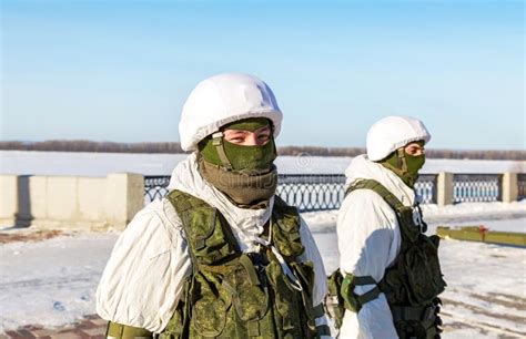 Unidentified Russian Soldier In Modern Military Winter Uniform A