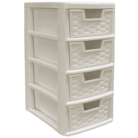 Rattan Style Plastic Small 4 Drawer Tower Storage Unit For School Home