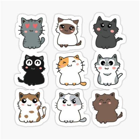 Buy Cute Cartoon Cats Sticker Set By Cafepretzel As A Sticker