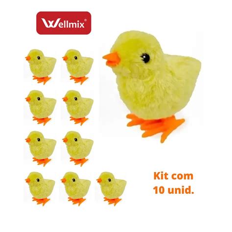 Kit 10 Pintinhos Amarelinho Pelúcia Corda Galinha Pintadinha Submarino