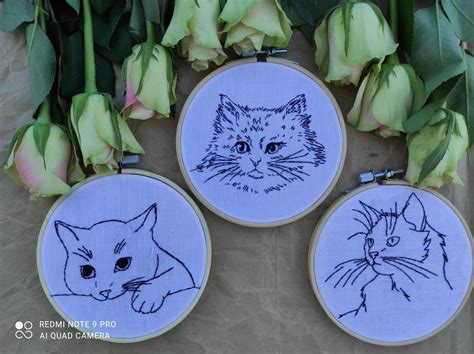 Cats 3 Set Embroidery Hoop 3 Line Art Cat Embroidery Hoops - Etsy