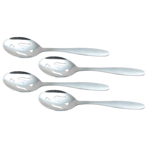 Polished Stainless Steel Slotted Spoons - Set of 4