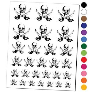 Pirate Skull and Swords Jolly Roger Temporary Tattoo Water Resistant ...