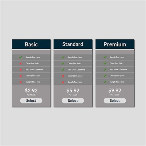 Comparação Moderna E Design De Modelo De Tabela De Preços Vetor Premium