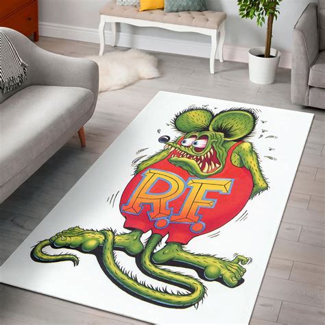 Rat Fink Logo Hot Rod Area Rug For Garage Bluefink