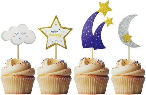 Amazon Morndew 24 PCS Clouds Moon Stars Pattern Cupcake Toppers