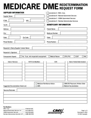 Cms Medicare Dme Redetermination Request Form Fill Online