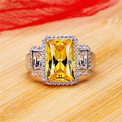 3 Carats Emerald Cut Yellow Diamond Engagement Ring