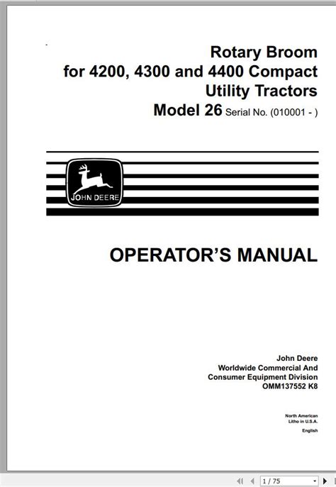 John Deere Tractors Rotary Broom 4200 4300 4400 26 010001 Operator
