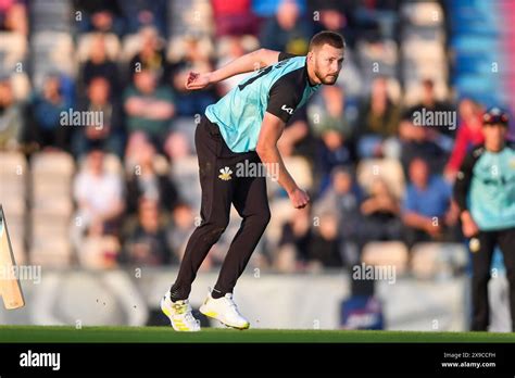 Southampton, UK. 30 May 2024. Gus Atkinson of Surrey bowling during the ...