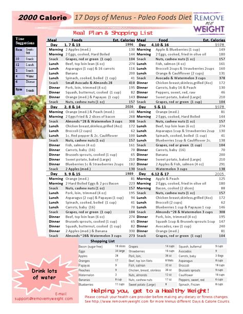 Free 2000 Calories A Day 17 Day Paleo Diet With Shoppong List