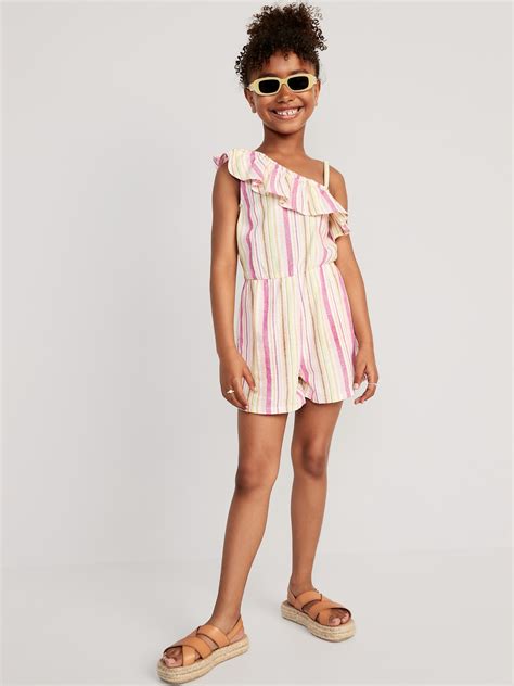 Matching Linen Blend Ruffled One Shoulder Romper For Girls Old Navy