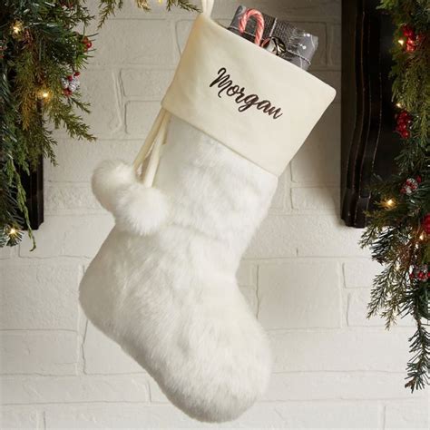 Embroidered Ivory Fur Christmas Stocking Bed Bath Beyond