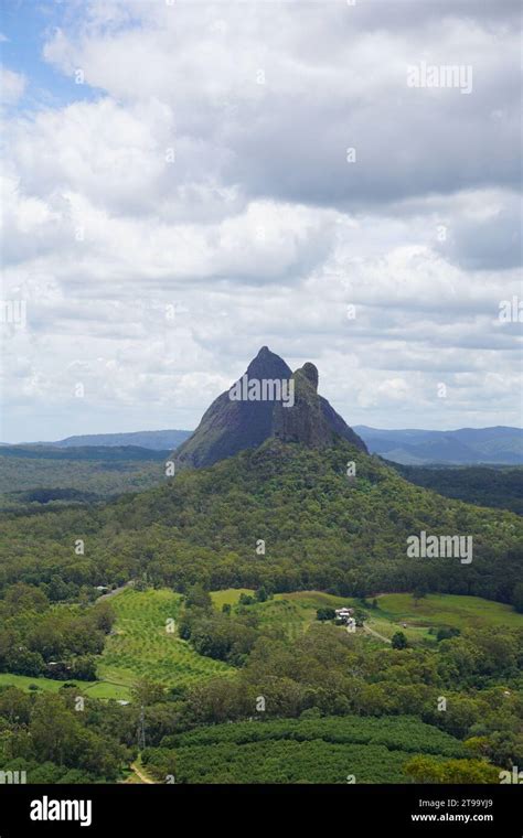 Scenic Portrait View Of Mt Coonowrin And Mt Beerwah From Top Of Mt