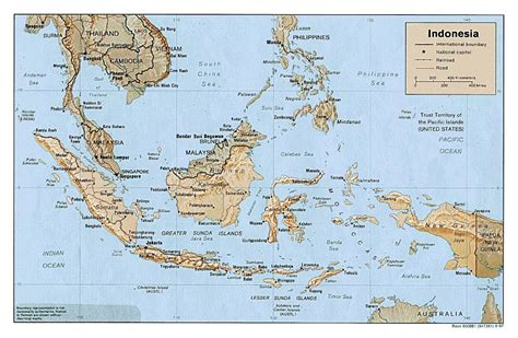 Large Political Map Of Indonesia With Relief Roads And Major Cities