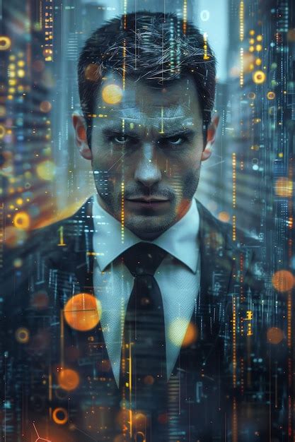 Premium Photo Futuristic Businessman With Digital Interface Overlay