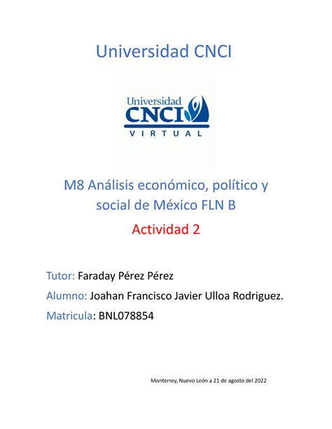 Act 2 Analisis Economico Universidad CNCI M8 Análisis económico