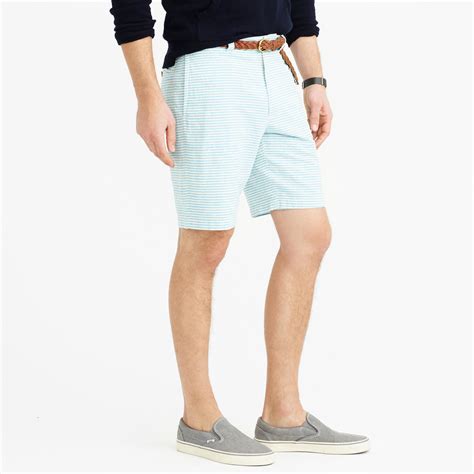 J Crew 9 Stanton Short In Teal Striped Irish Cotton Linen In Blue For