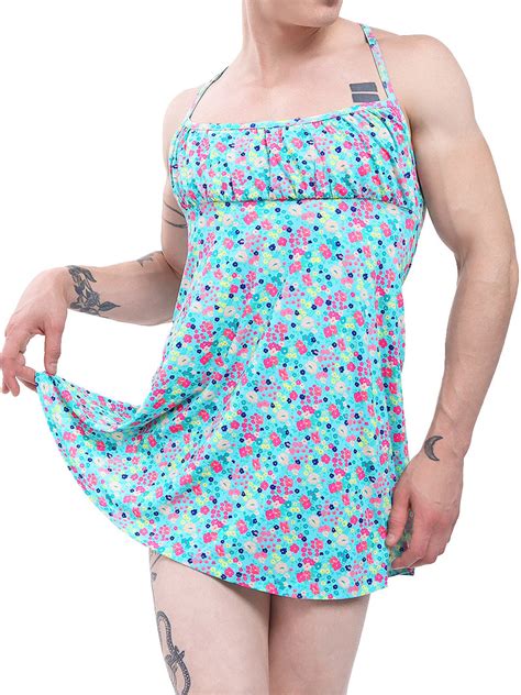 Mens Aqua Floral Print Nightie Sexy Lingerie For Men Xdress Uk