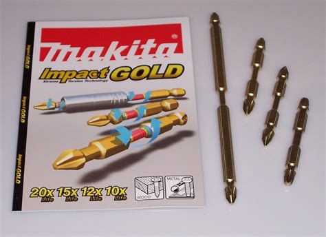 Makita 4x Stk Doppel Bits PH1 PH2 PH3 Bit Xtreme Torsion Technology Gold