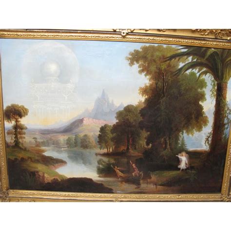 19th Century Vision of Heaven Oil Painting in Original Ornate Gilt Wood ...