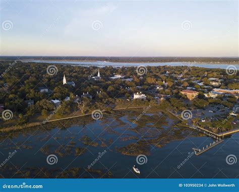 Aerial View Of Beaufort South Carolina At Sunset Stock Photo Image