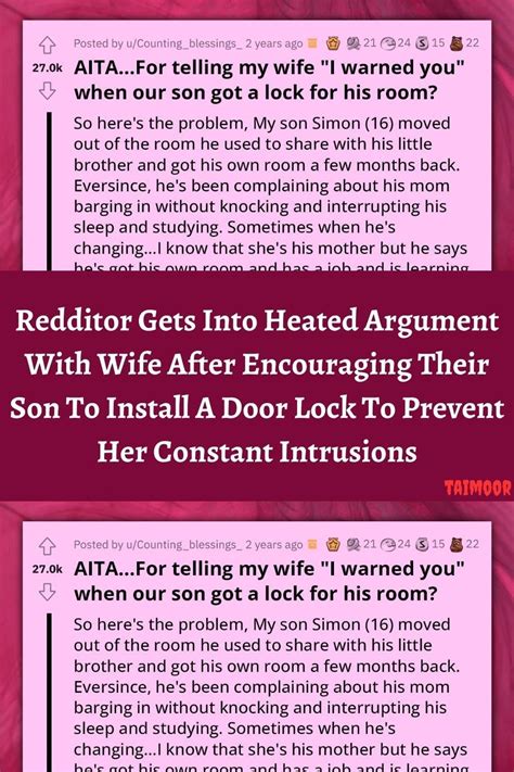 Redditor Gets Into Heated Argument With Wife After Encouraging Their Son To Install A Door Lock