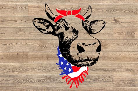 Cow Head Whit Bandana And Scarf US Flag SVG Cowboy Heifer Farm 1293s By