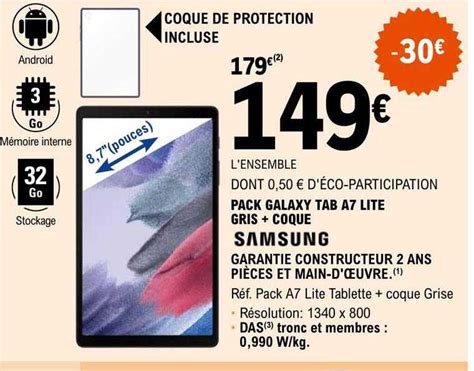 Promo Pack Samsung Galaxy Tab A Lite Gris Coque Chez E Leclerc