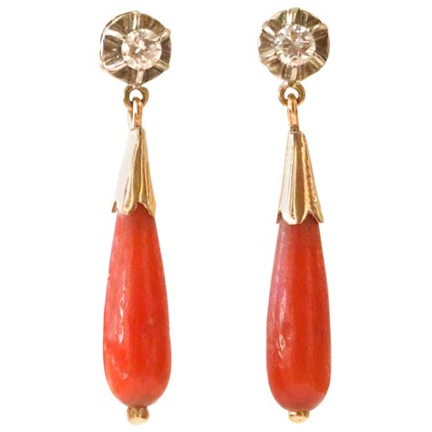 Antique Carved Coral Gold Drop Earrings At Stdibs