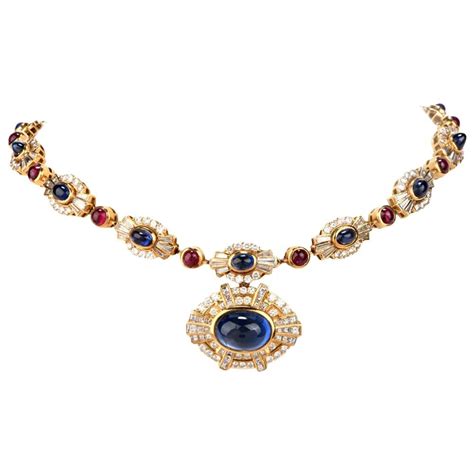 Cabochon Sapphire Emerald Ruby Diamond Gold Pendant Necklace At 1stdibs