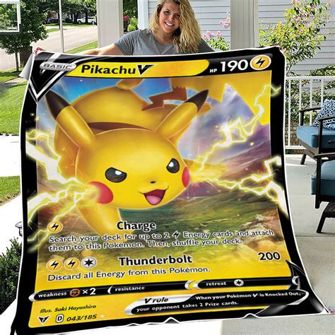 Pikachu V 43 185 Vivid Voltage Holo Ultra Rare Pokemon Card Fleece Blanket