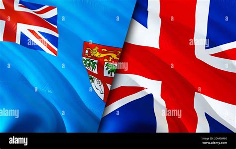 Fiji and United Kingdom flags. 3D Waving flag design. Fiji United ...