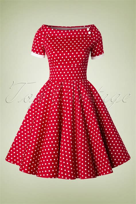 50s Darlene Polkadot Swing Dress In Red