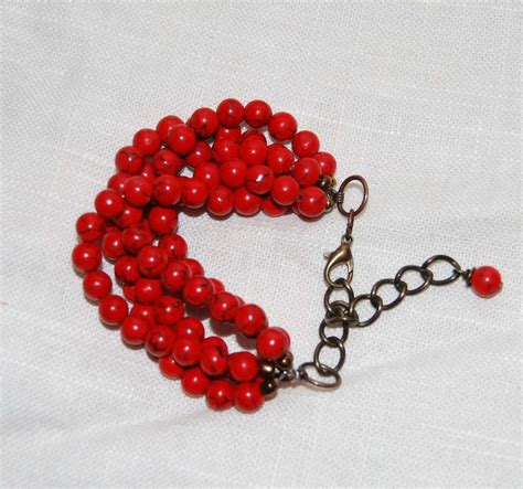 Dark Red Statement Necklace Red Turquoise Beaded Necklace Etsy