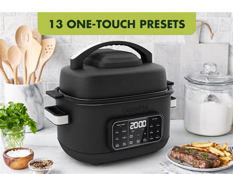 Greenpan Matte Black 13 In 1 Air Fryer Slow Cooker And Grill Presets To Steam Saute