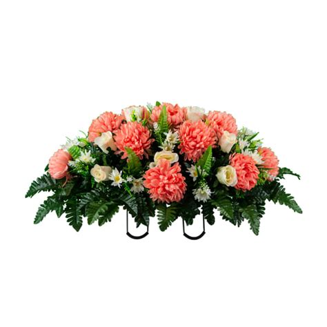 Peach Mum And Cream Roses Cemetery Silk Flowers