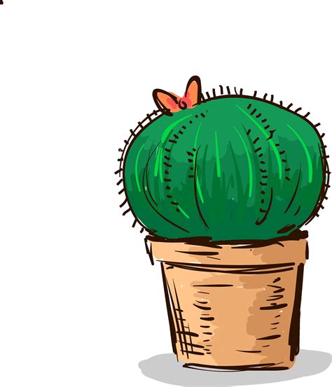 Dibujo De Un Encantador Maceta Con Interior Cactus Planta Y Un Mariposa