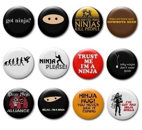 Set Of 12 Funny Ninja Jokes Flair Buttons Pins Badges