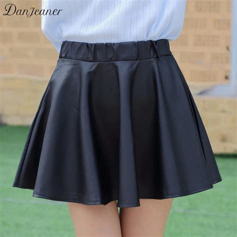 Danjeaner New Arrival Women High Waist Faux Leather Mini Pleated Skirts