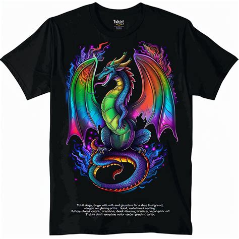 Mesmerizing Fantasy Dragon Tshirt Rainbow Wings Glowing Eyes Vibrant Colors And Stunning Detail