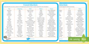 Fronted Adverbials Word Mat English German Teacher Made