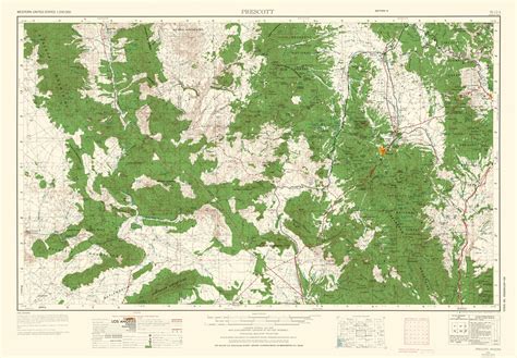 Topo Map Prescott Arizona Quad Usgs 1954 2300 X 3312 Matte