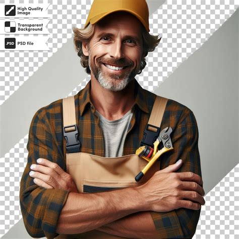 Retrato Psd De Un Anciano Trabajador En Fondo Transparente Con Capa De