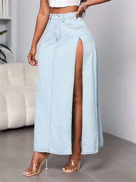 Shein Sxy High Waist Split Thigh Denim Skirt Shein Usa