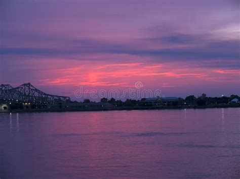 Sunset Over The Mississippi River At Natchez Under The Hill In Stock ...