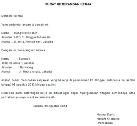 Surat Keterangan Kerja Untuk Pengajuan Kpr